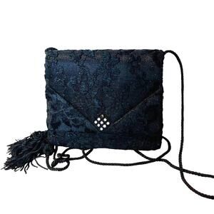 La Regale Lace Mini Tassel Evening Bag Purse Black